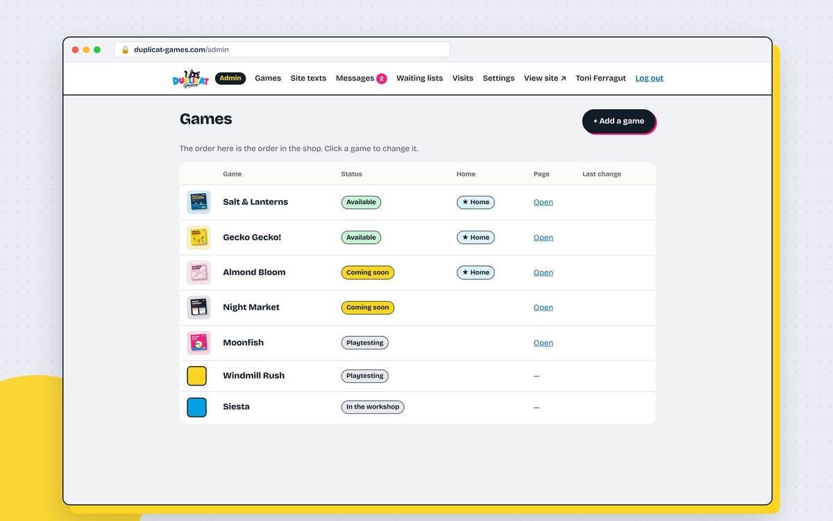 Games panel