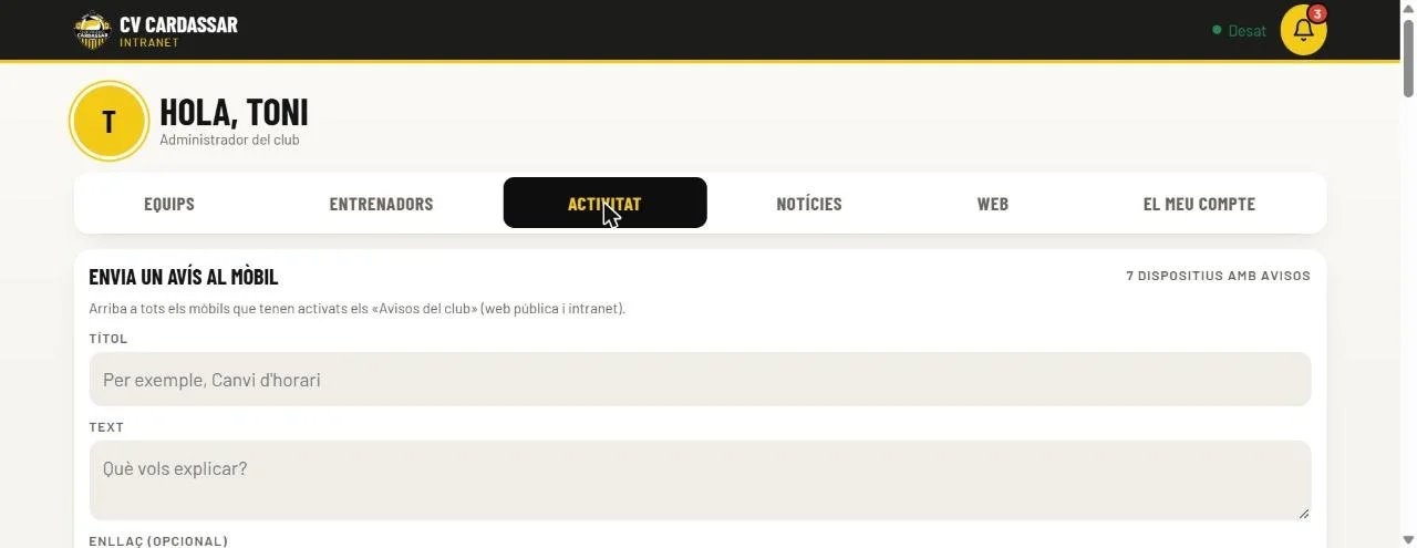 CV Cardassar intranet: notifications